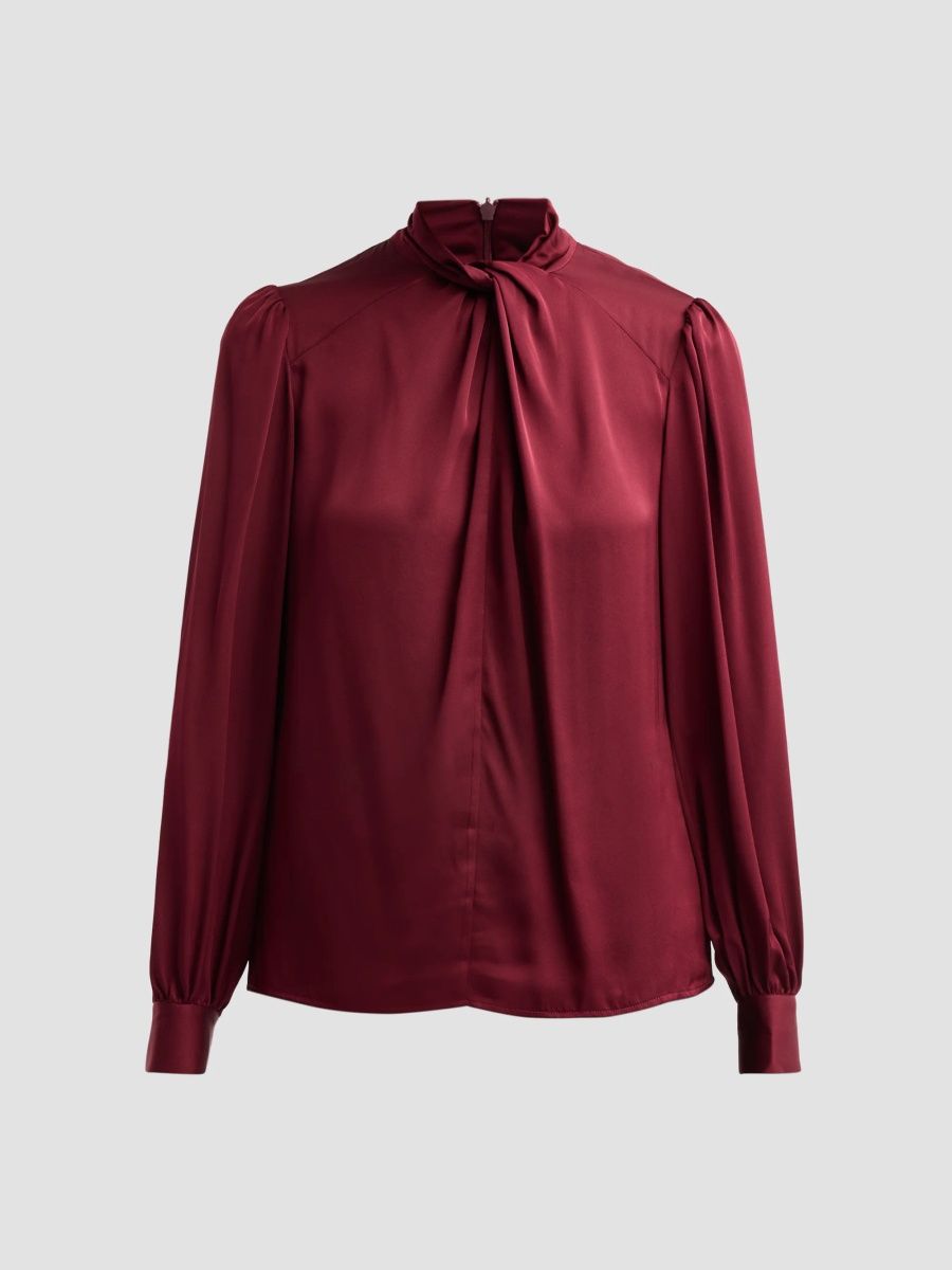 Elie Tahari Women's The Lola Knotted Blouse - Noir Berry - Size XL