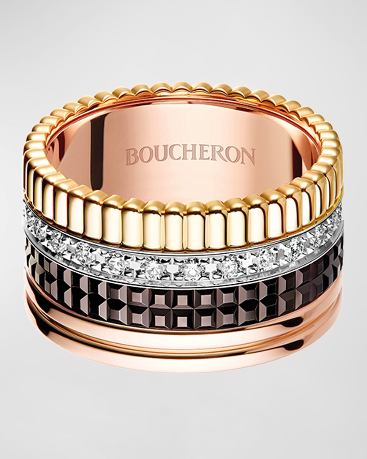 Quatre 18K Gold Classique Large Band Diamond Ring