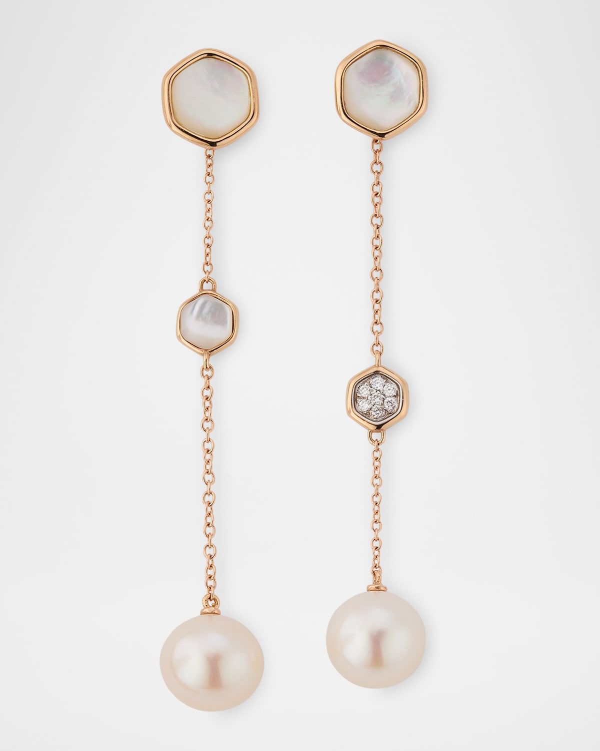 18K Rose Gold Diamond, Mother-of-Pearl, and Freshwater Pearl Drop Earrings