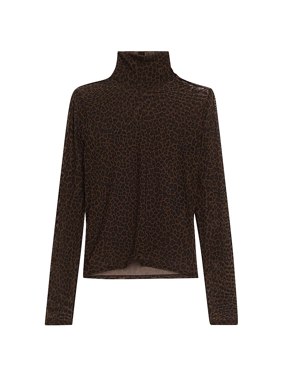 Women's The Leopard-Print Sheer Mesh Turtleneck Top - Leopard - Size XL