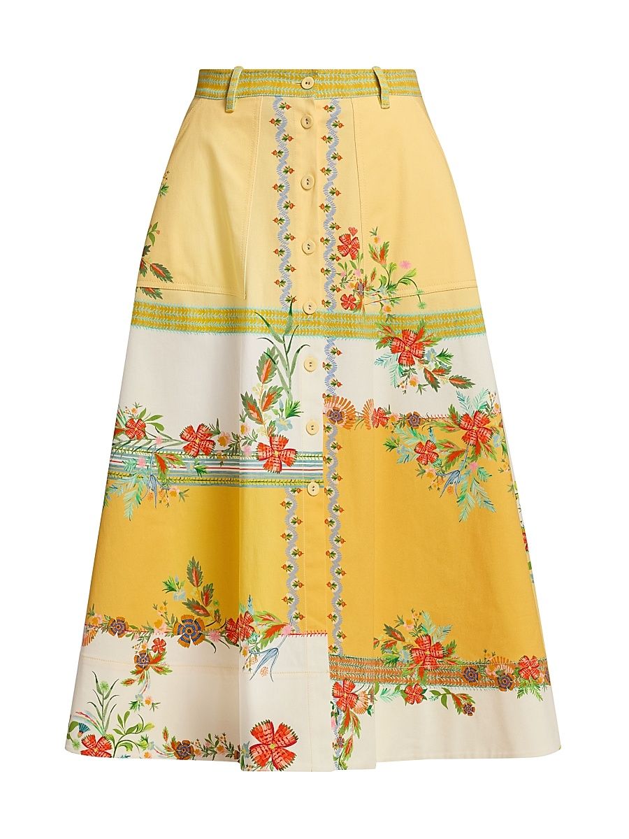Women's Kali Zinnia Patchwork Midi-Skirt - Zinnia Patchwork Placement - Size 12