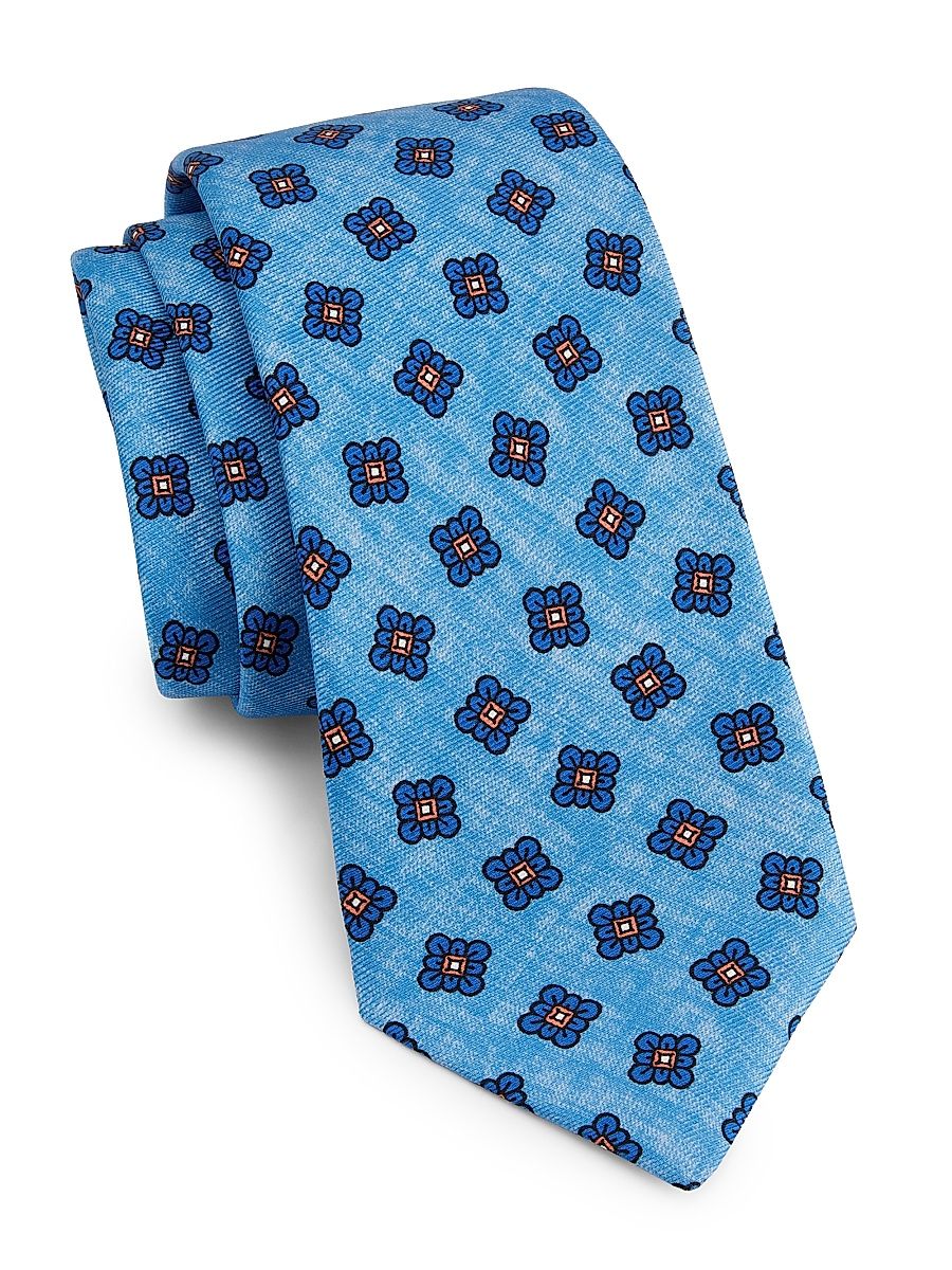 Men's Medallion-Print Silk Tie - Turquoise