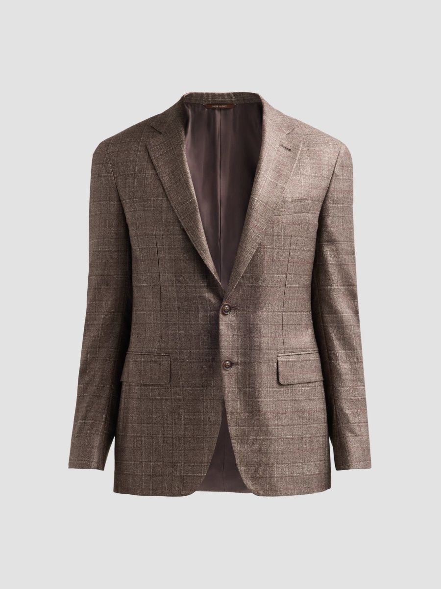 Canali Men's Plaid Lightweight Silk-Cashmere-Blend Sport Coat - Brown - Size 40