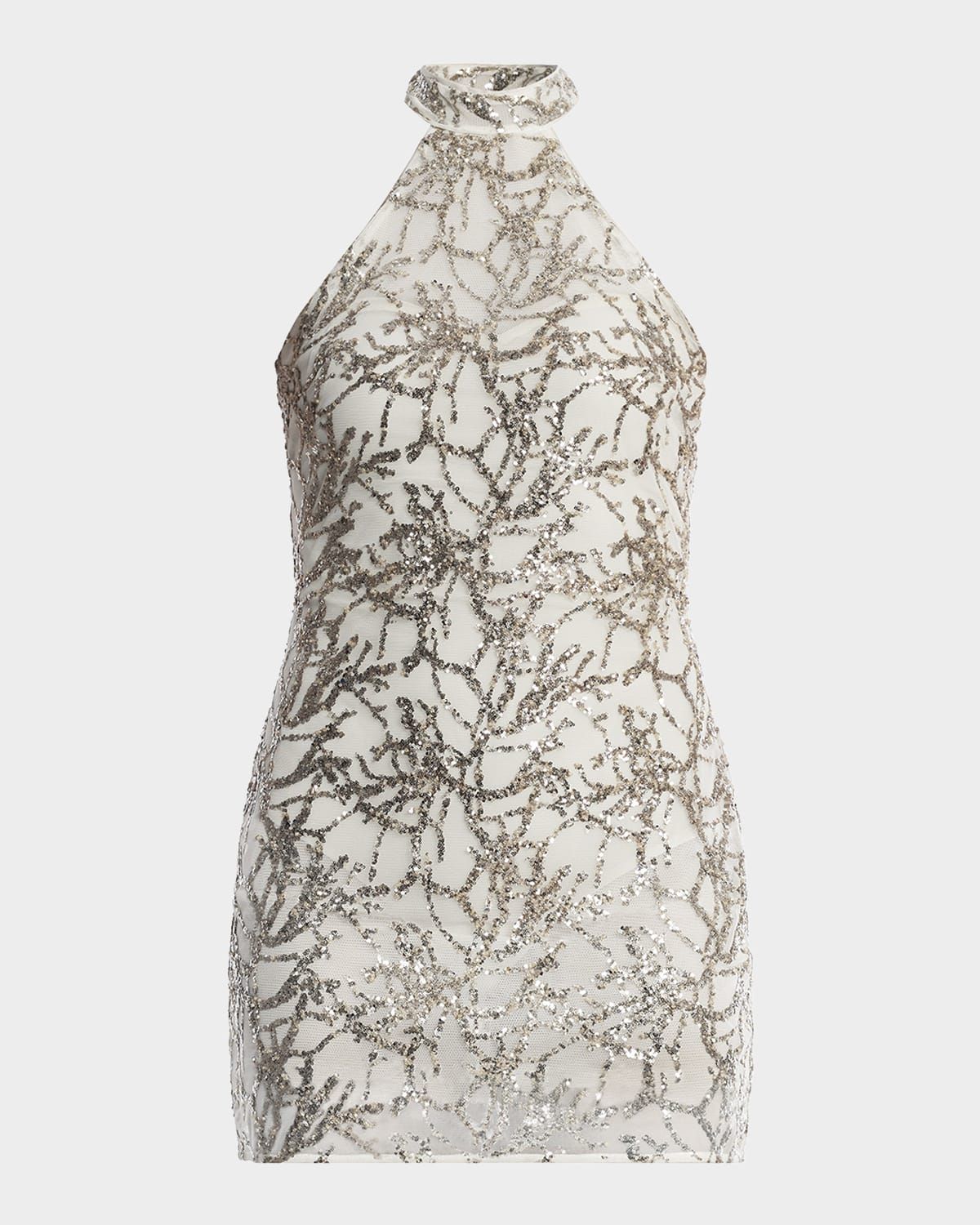 Sequin-Embellished Halter Mini Dress