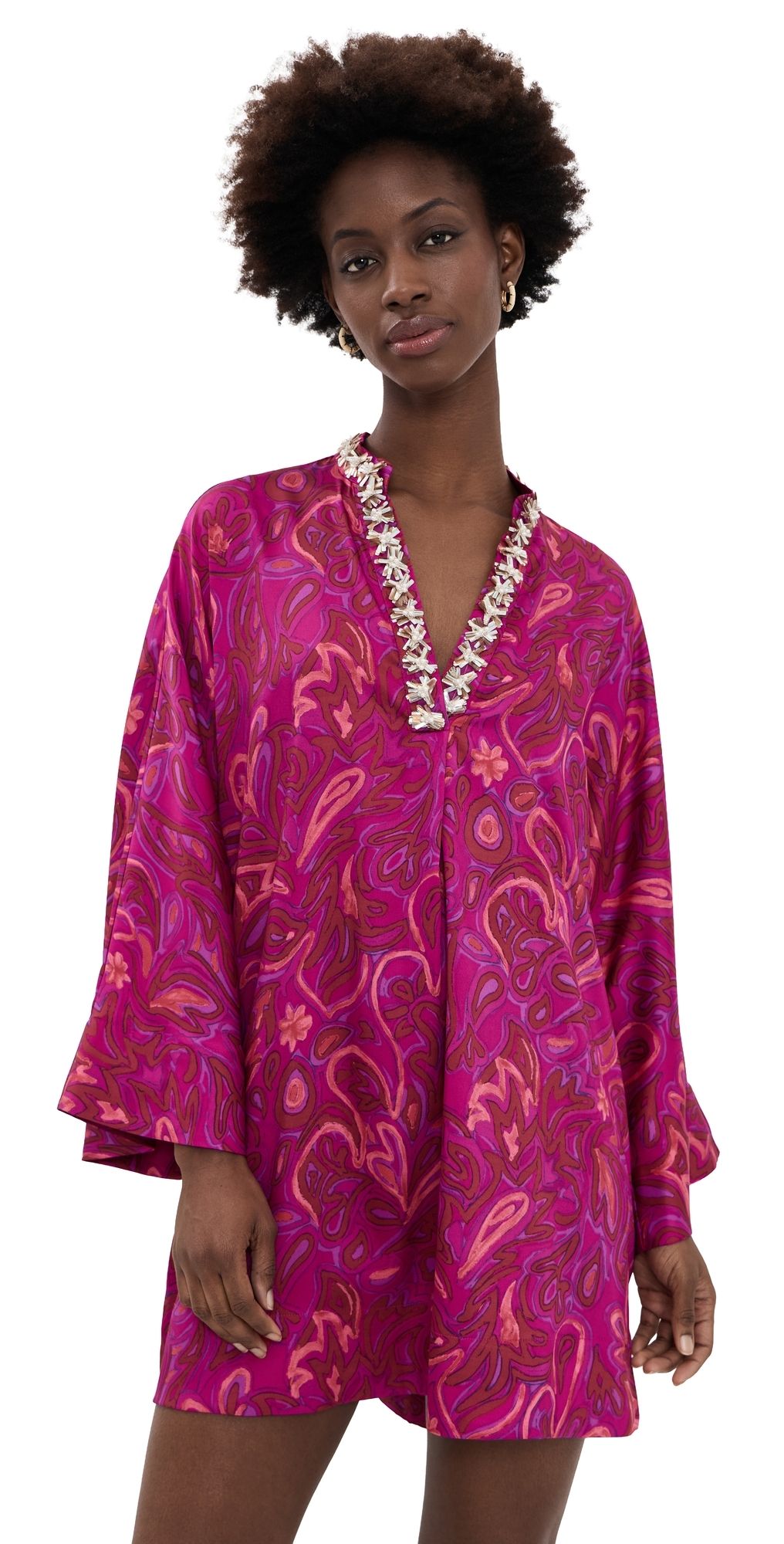 Cinq à Sept Paisley Bloom Collarless Arcia Caftan Purple Garnet Multi L