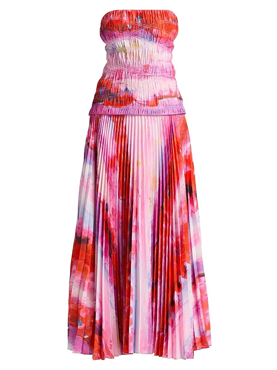 Women's Rockland Floral Pleated Strapless Midi-Dress - Violet Canvas - Size 8