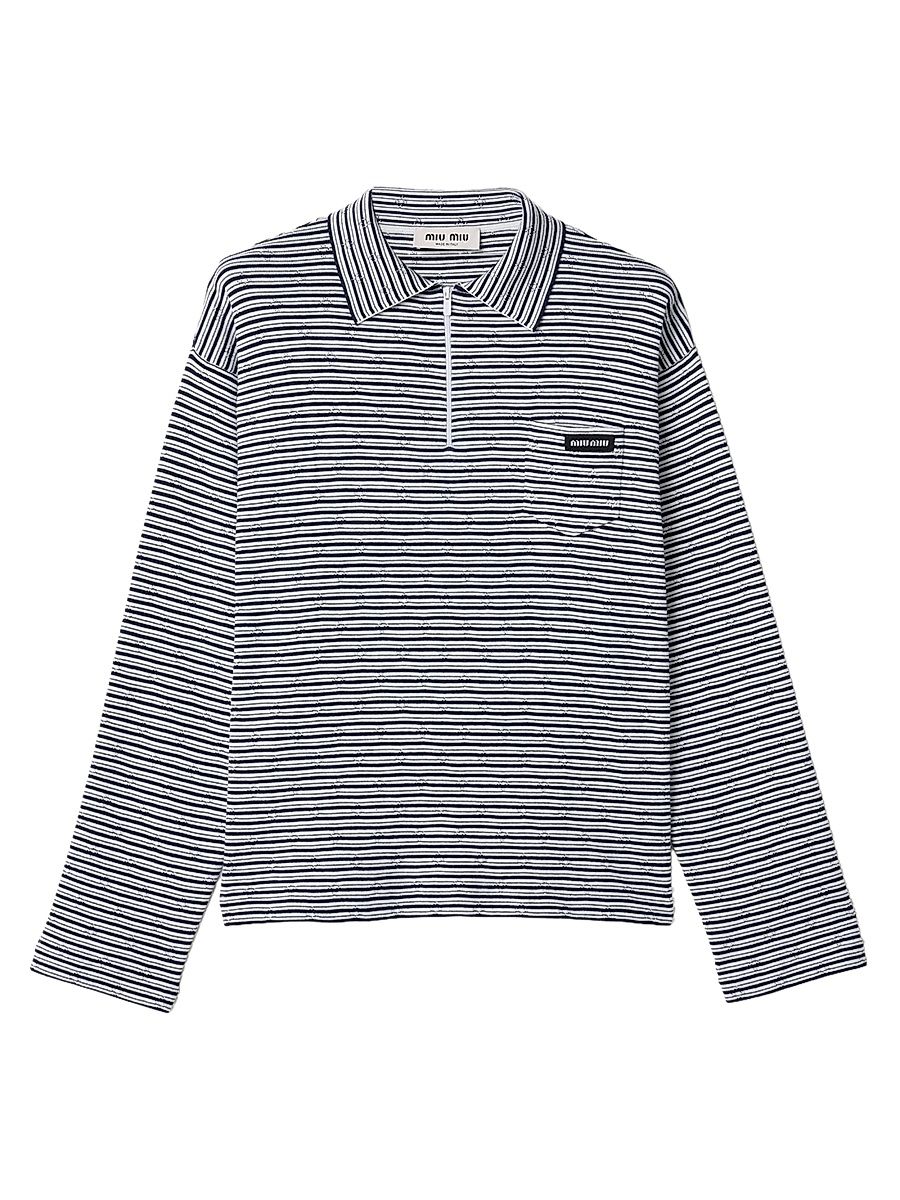 Women's Cotton, Cashmere and Silk Polo Shirt - White Multicolor - Size 6