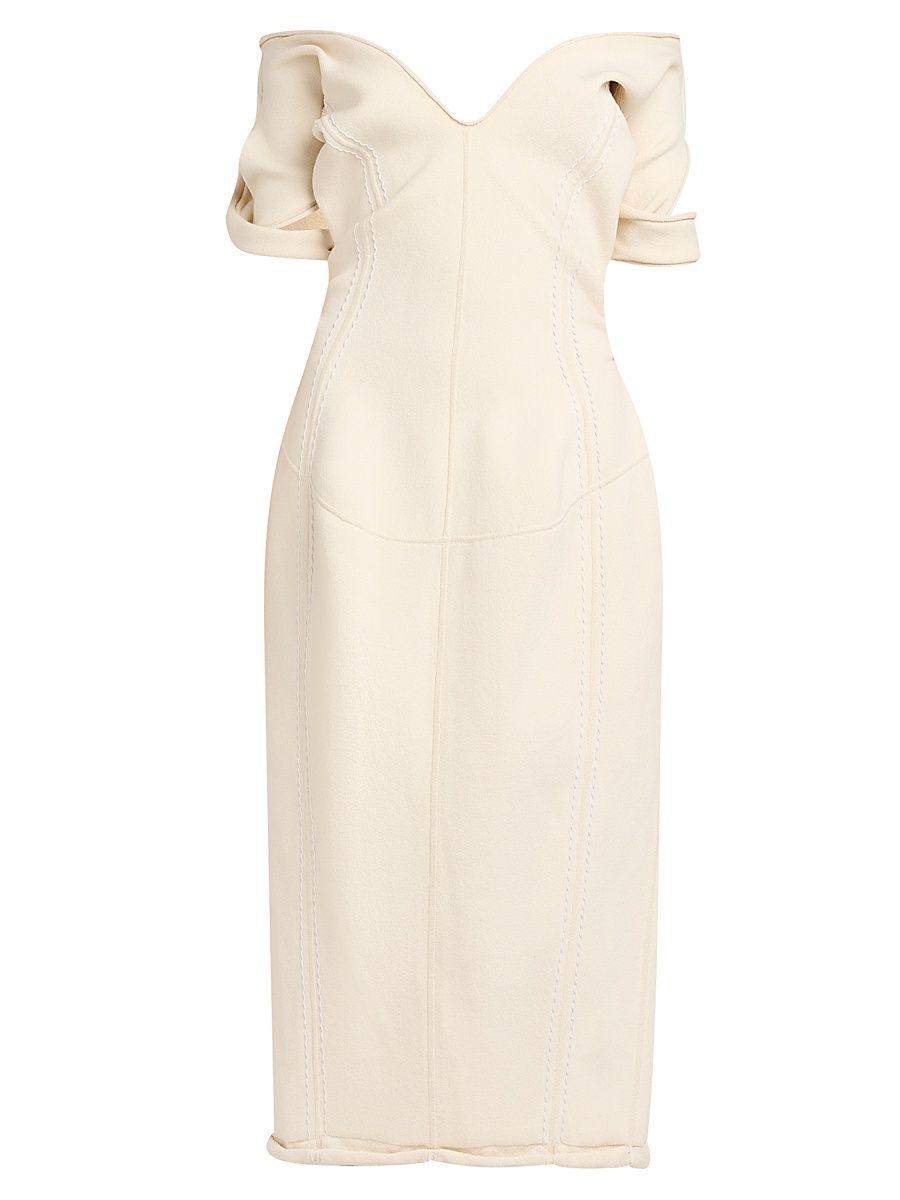 Women's Cotton-Blend Crepe Off-The-Shoulder Midi-Dress - Chalk - Size Medium