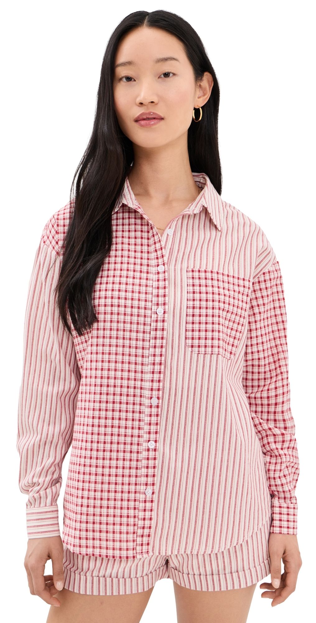 Bailey Rose Check Button Down Shirt Red M