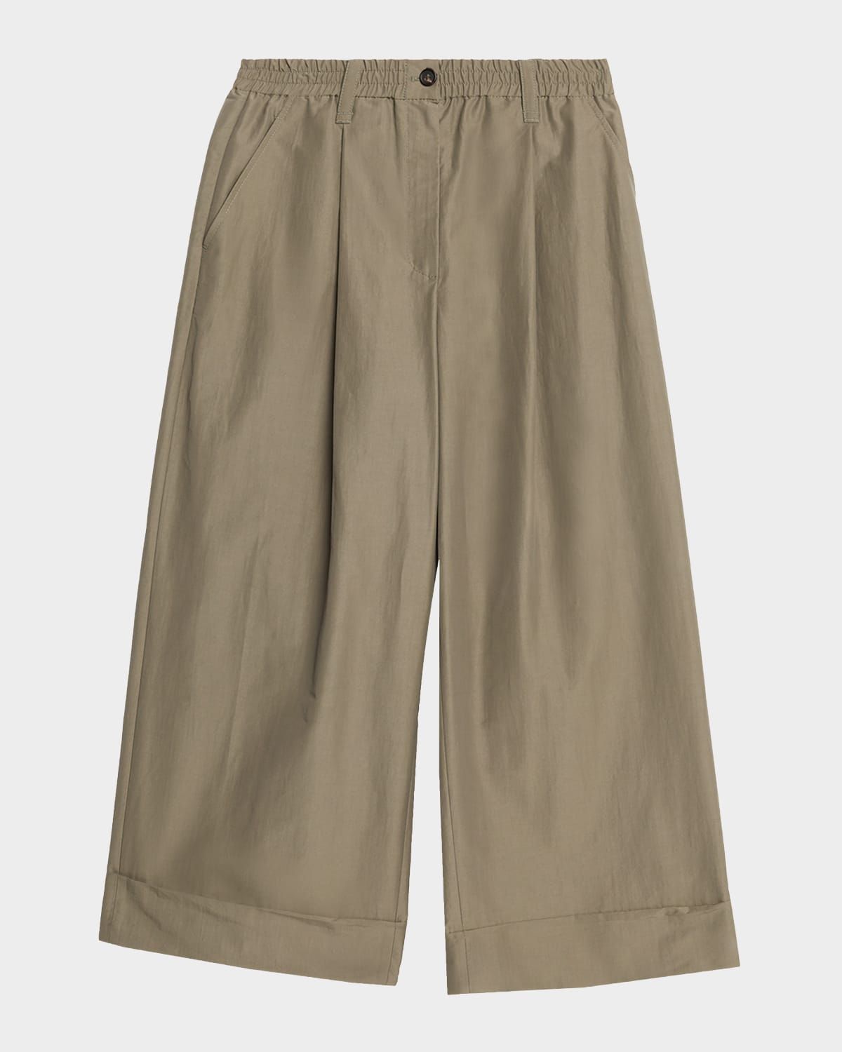 Lightweight Technical Cotton Wide-Leg Ankle Pants