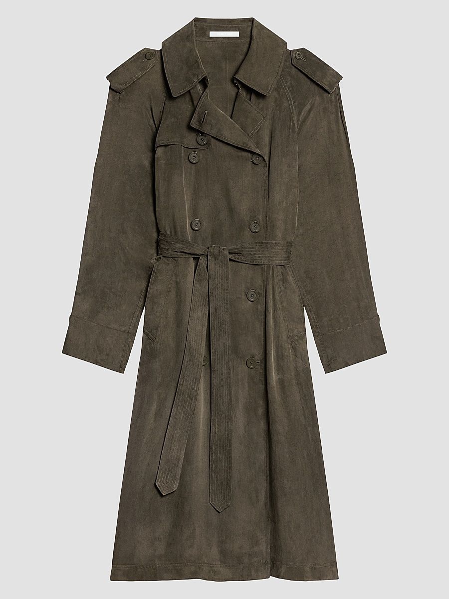 Women's Fluid Relaxed-Fit Double-Breasted Trench Coat - Dark Moss - Size Large
