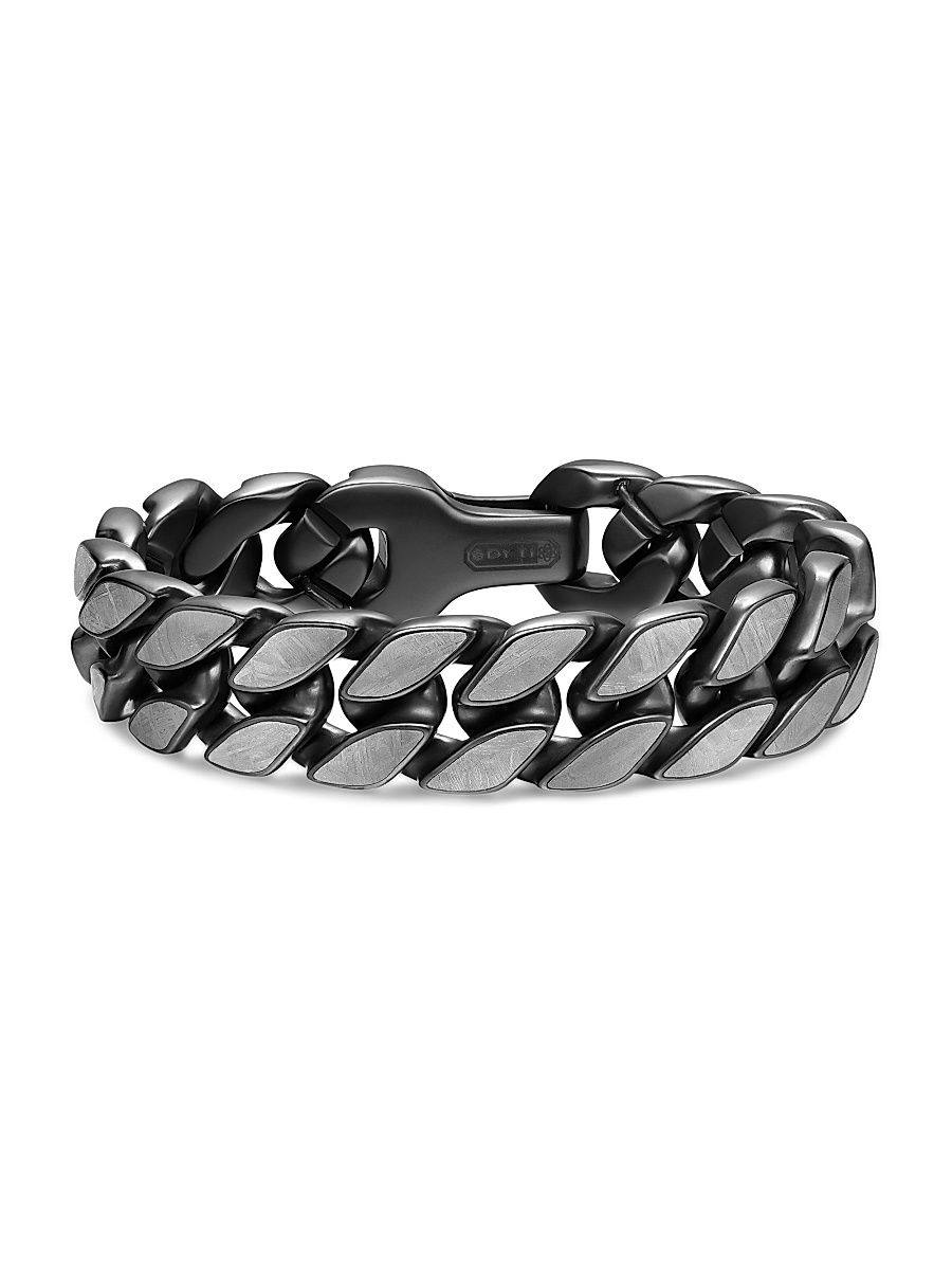 Men's Curb Chain Bracelet in Black Titanium - Meteorite - Size Medium