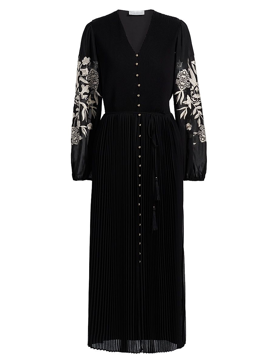 Women's The Amanda Floral-Embroidered Midi-Dress - Noir - Size 2