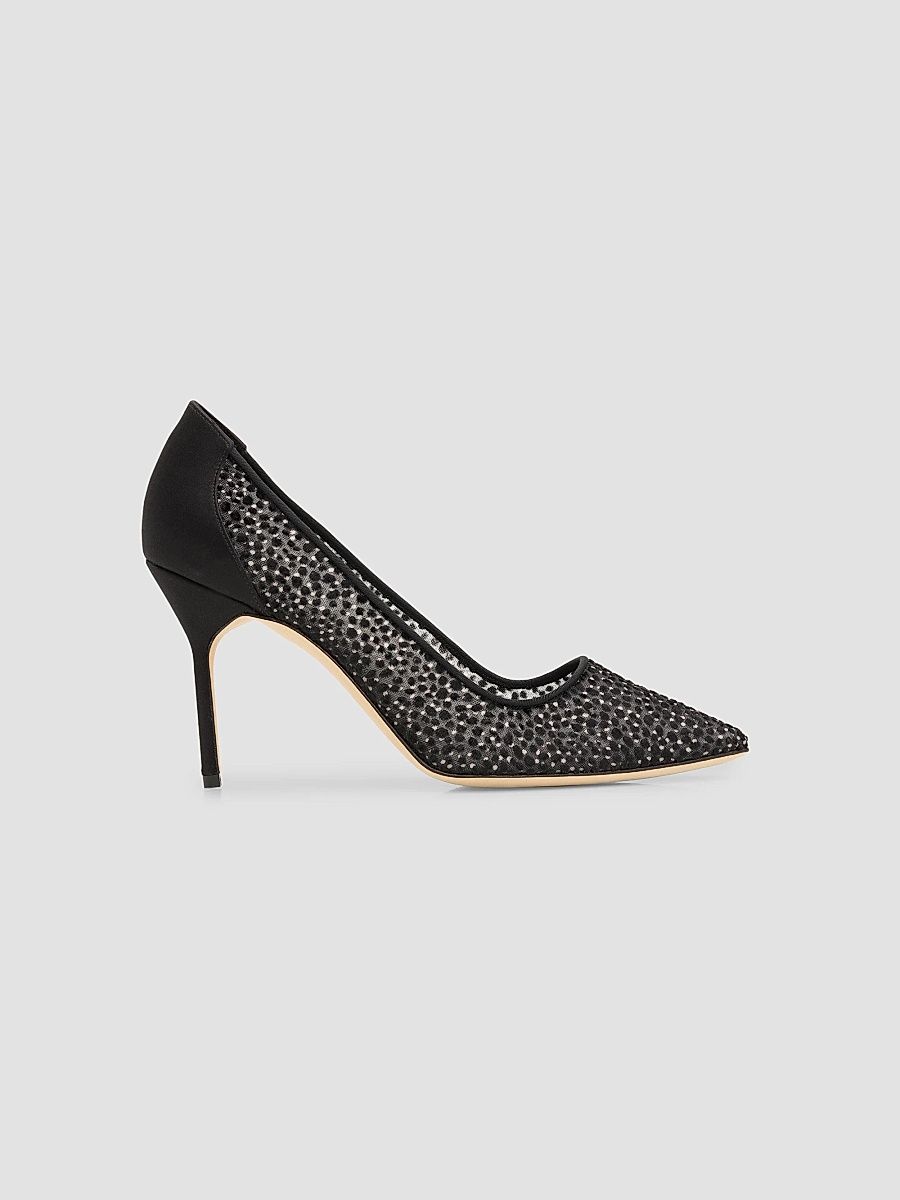 Women's Polka Dot Mesh Stiletto Pumps - Black - Size 9.5