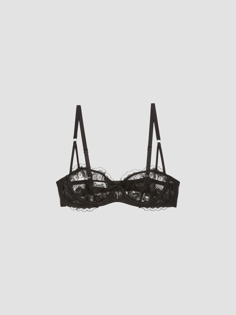 Fleur du Mal Women's Mila Embroidered-Lace Balconette Bra - Black - Size 36D