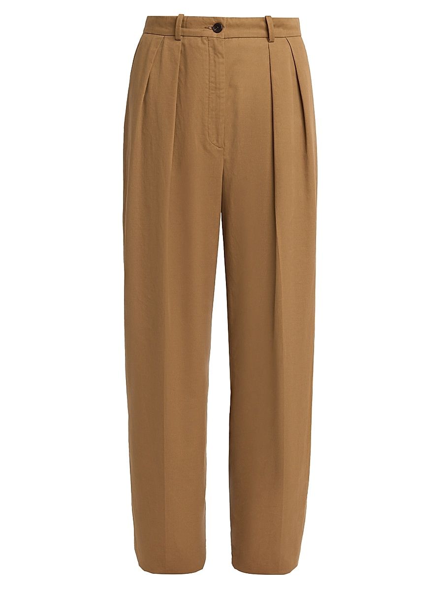 Women's Igor Cotton-Cashmere Pleated Pants - Dark Sand - Size 10
