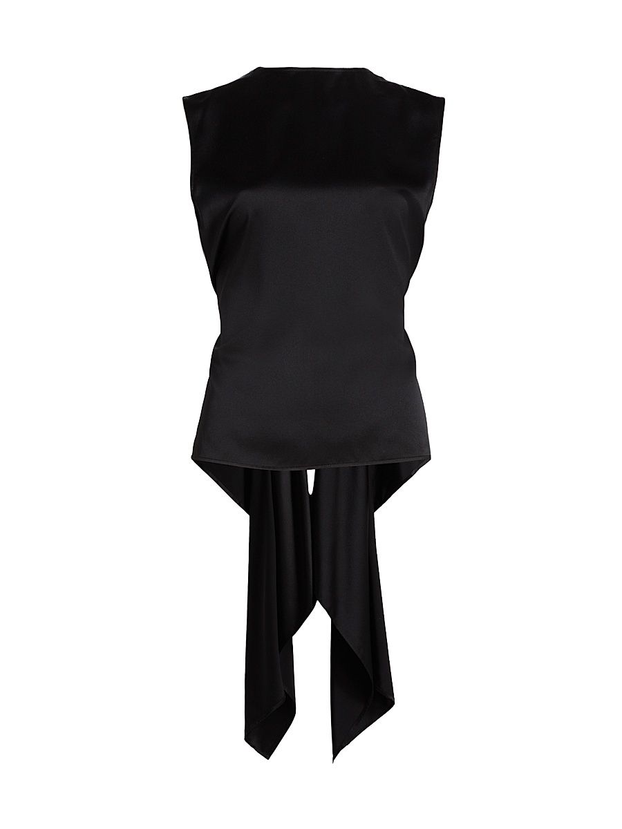 Women's Draped Silk Charmeuse Scarf Top - Black - Size Medium