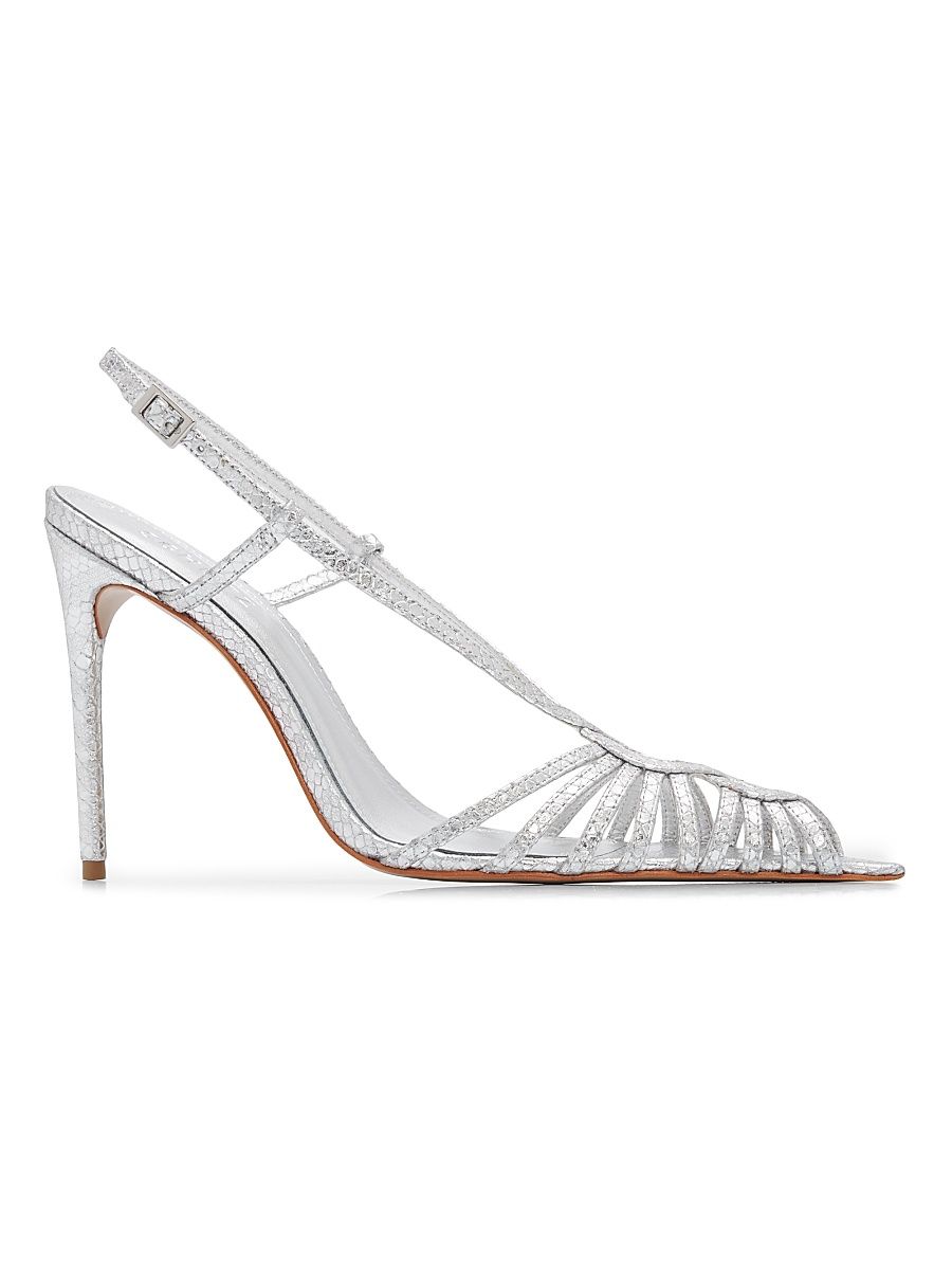 Women's Seraphine 110MM Snakeskin-Embossed Leather Peep-Toe Sandals - Silver - Size 10