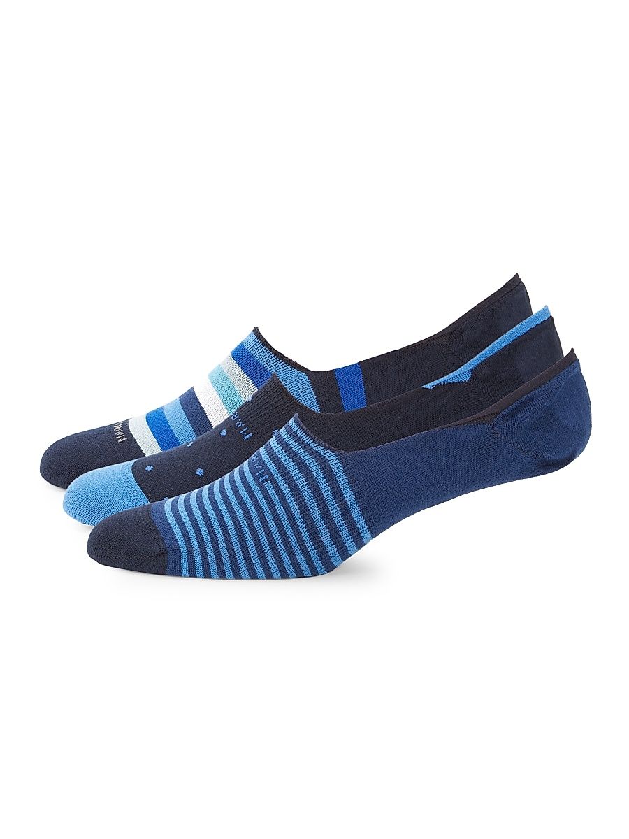 Men's 3-Pack Invisible Touch Striped Anklet Socks - Blue Multi Stripe Polka Dot