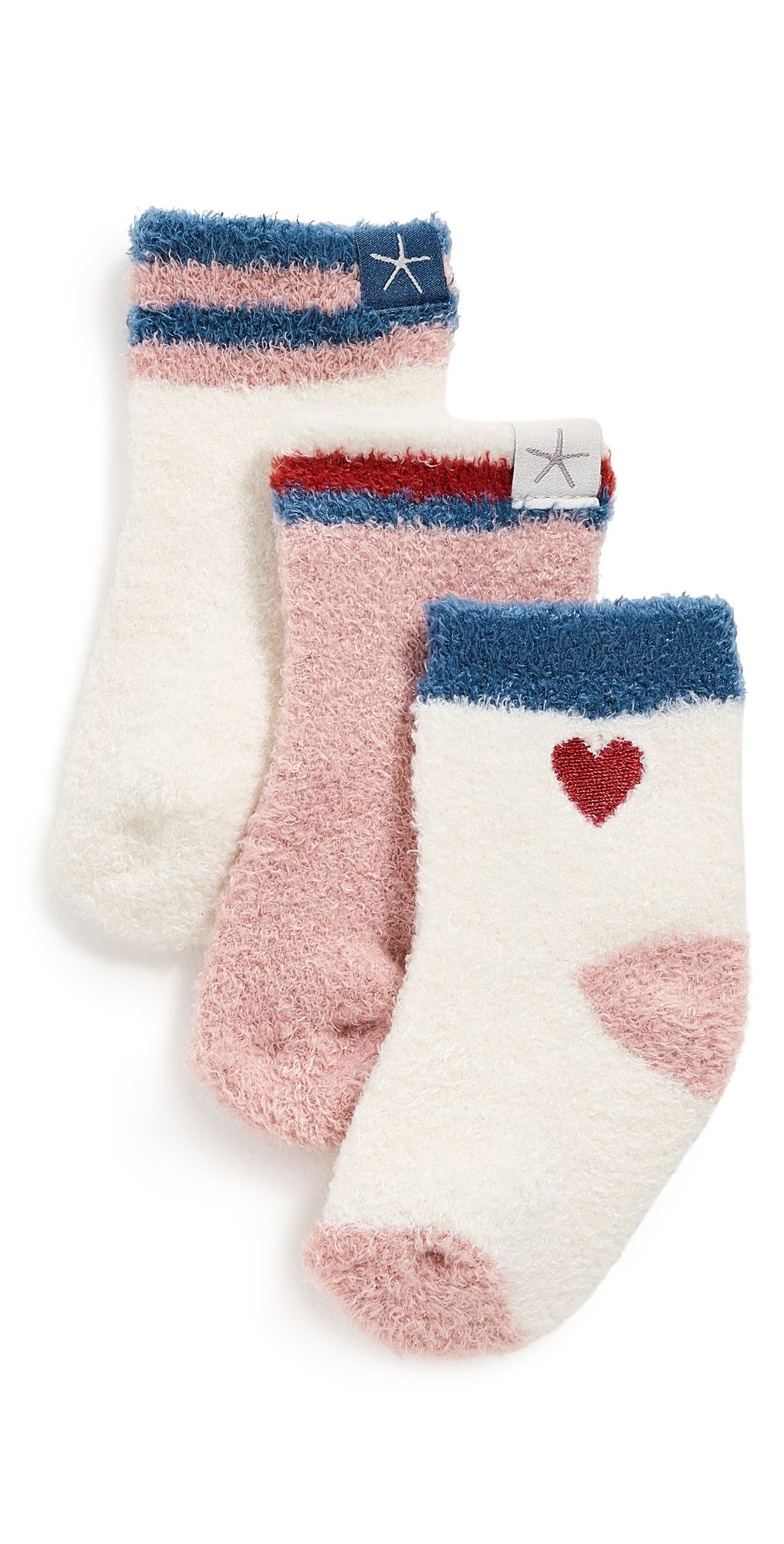 Barefoot Dreams CozyChic Lite Baby Heart 3 Pack Socks Set Cream Multi One Size