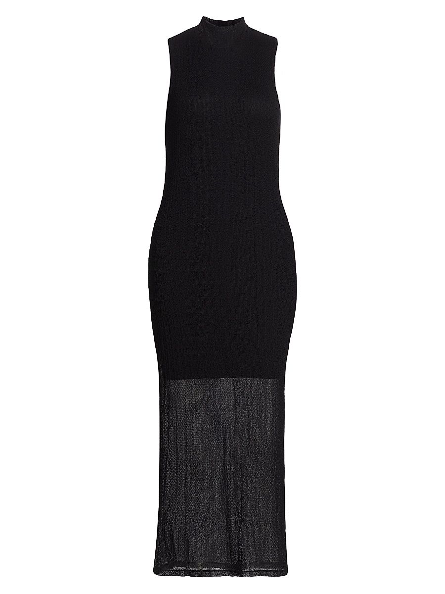 Women's Mesh Mockneck Sleeveless Maxi-Dress - Black - Size Large