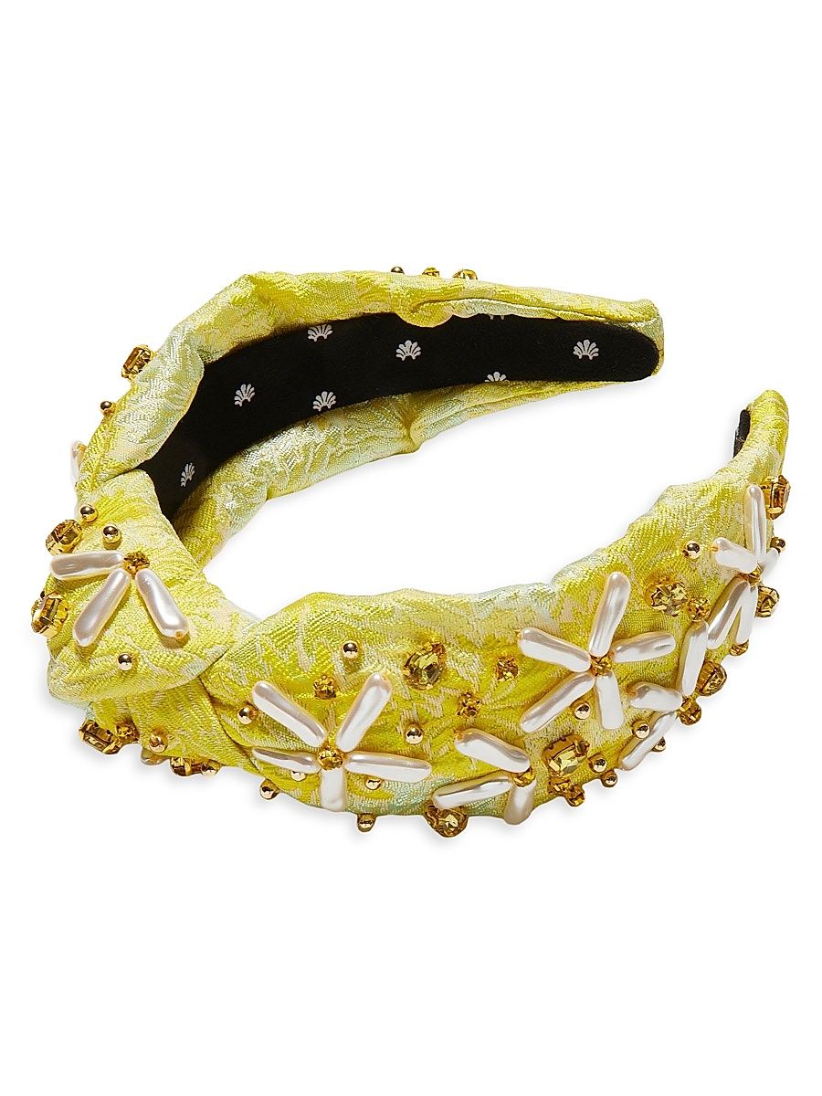 Women's Knotted Pearl Floral Brocade Headband - Dandelion