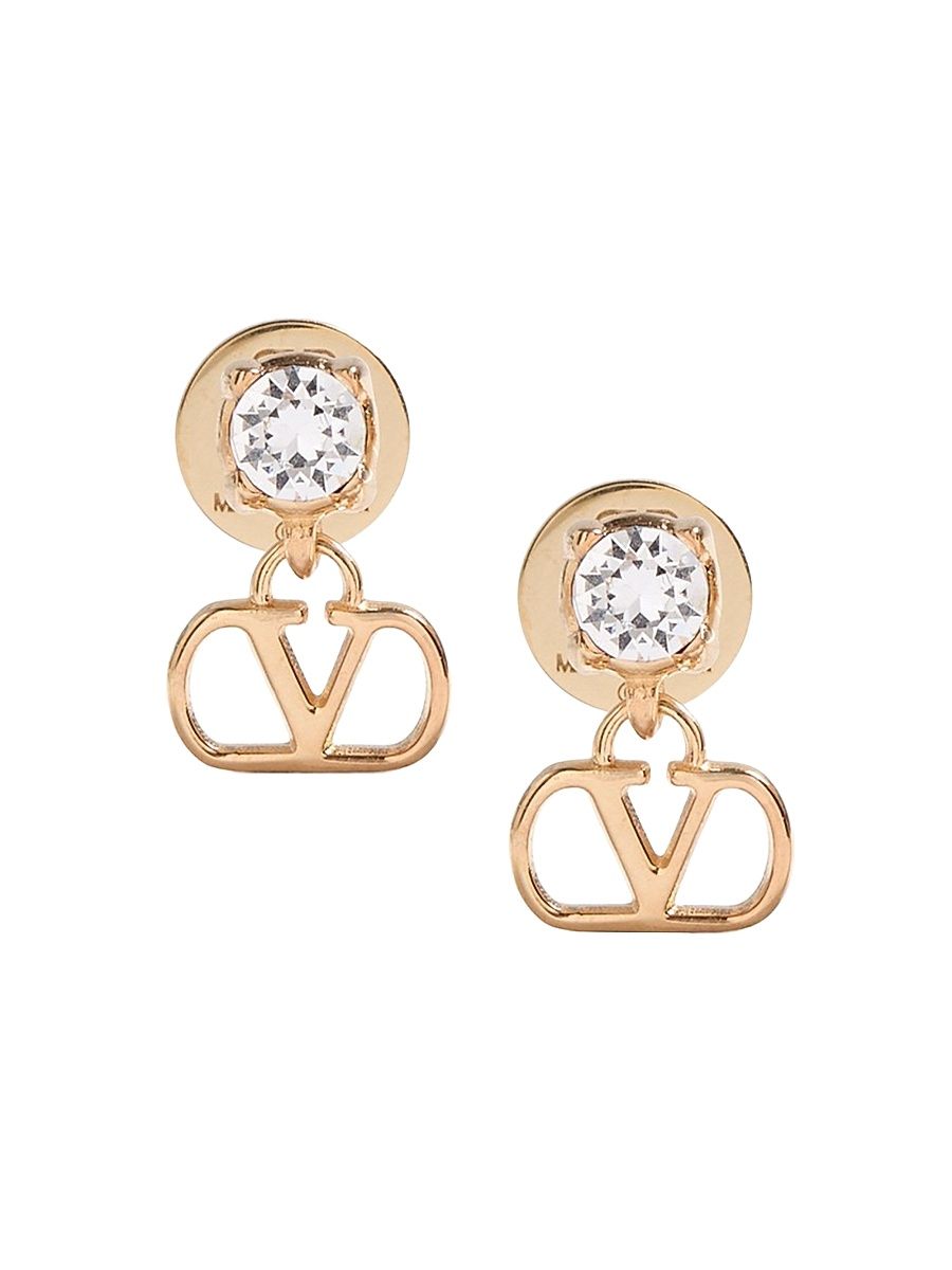 Women's VLogo Signature Earrings in Metal and Swarovski Crystals - Gold Crystal
