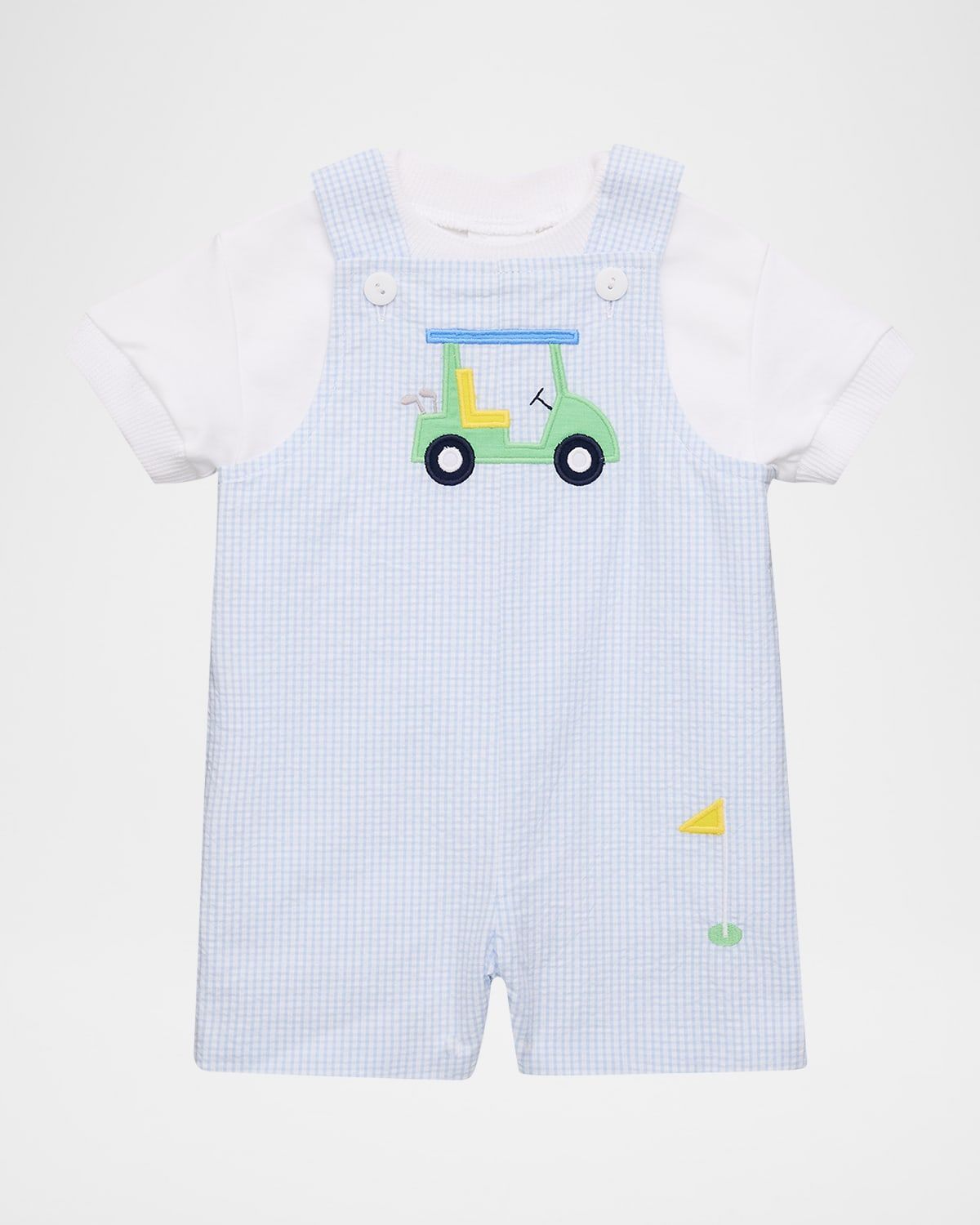 Boy & apos;s Golf Cart Check Seersucker Shortall, Size 3M-24M