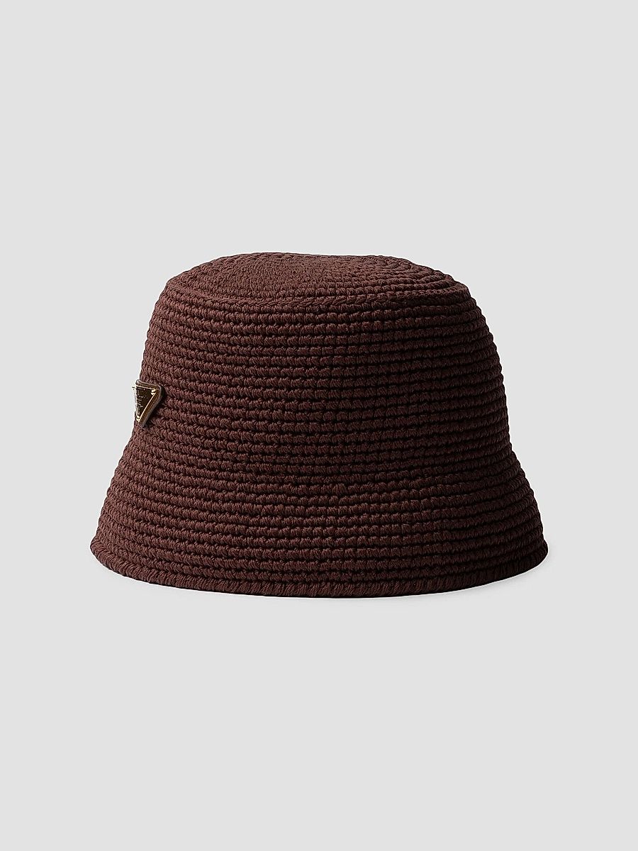 Prada Women's Crochet Bucket Hat - Brown - Size Medium