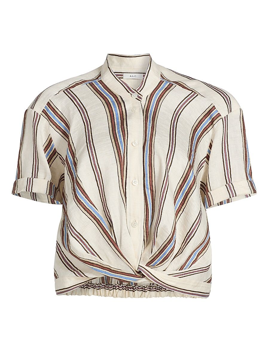 Women's Leonore Linen-Blend Striped Top - Panna Multi - Size Large