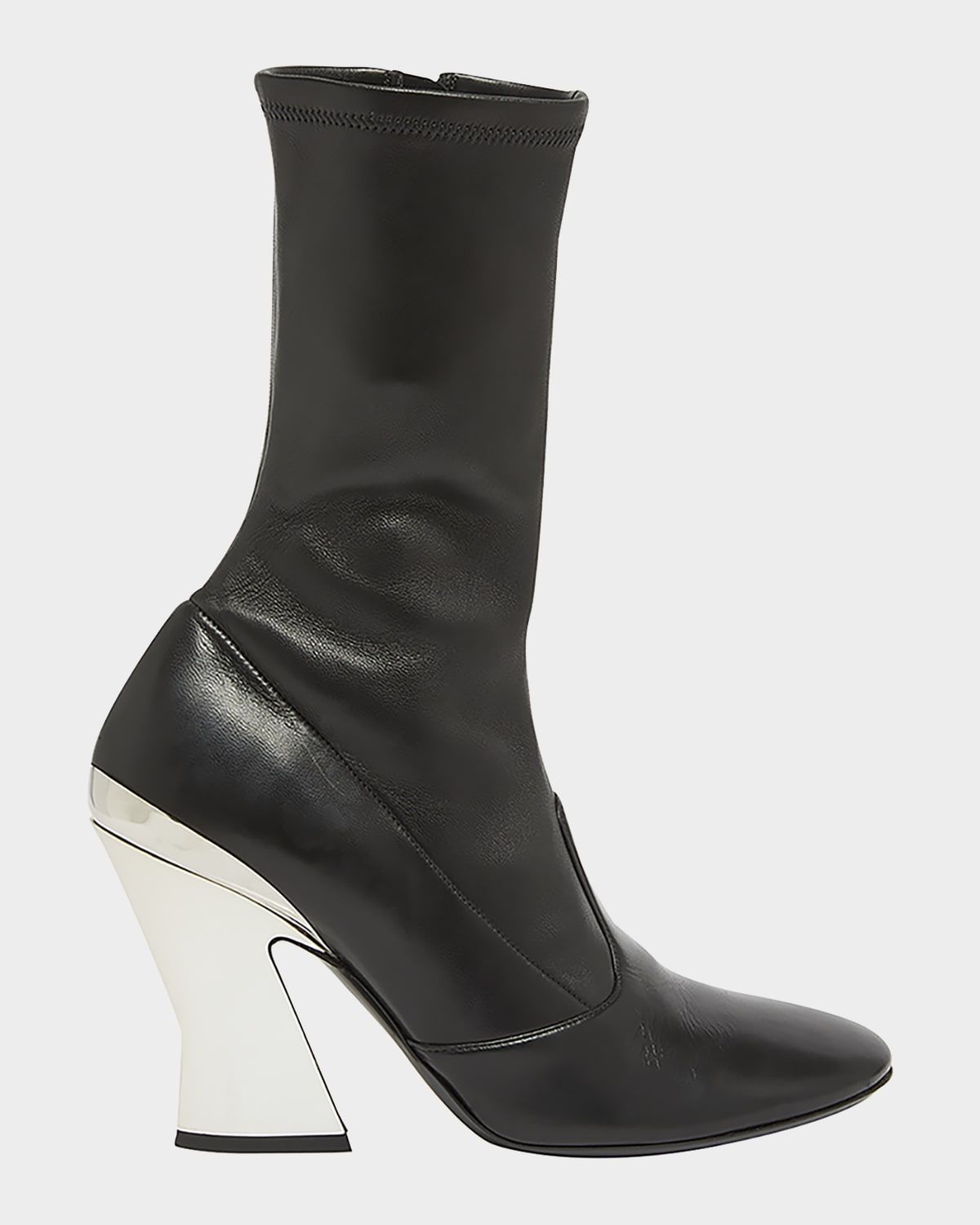 Leather Metallic Sculpted-Heel Ankle Booties