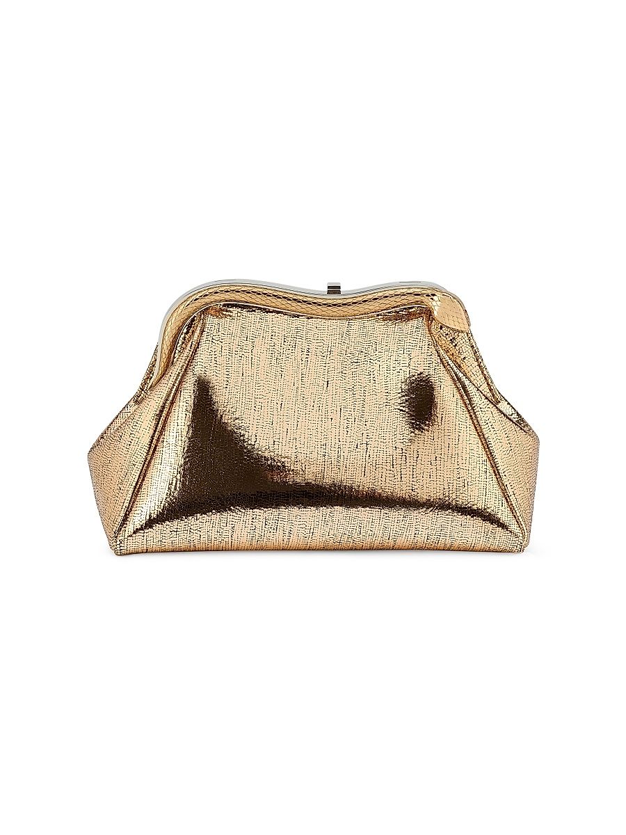 Women's Serpentine Metallic Leather Clutch - Light Gold