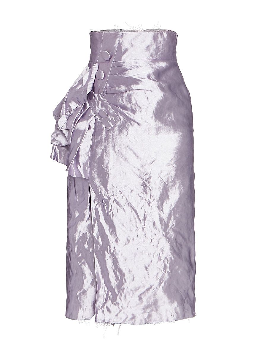 Women's Wrinkled Satin Ruffle Midi-Skirt - Dark Lilac - Size 4