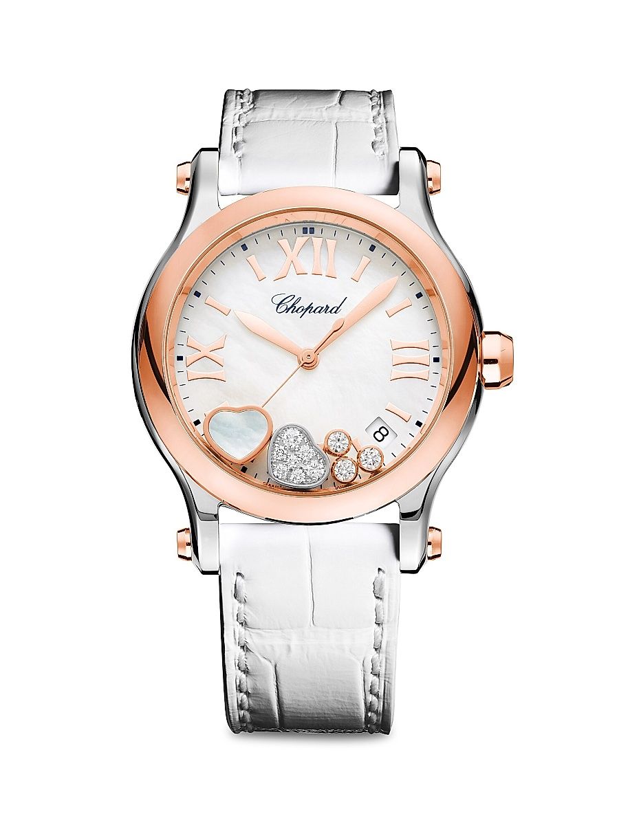 Women's Happy Sport Diamond, 18K Rose Gold, Stainless Steel & Alligator Strap Watch - Rose Gold