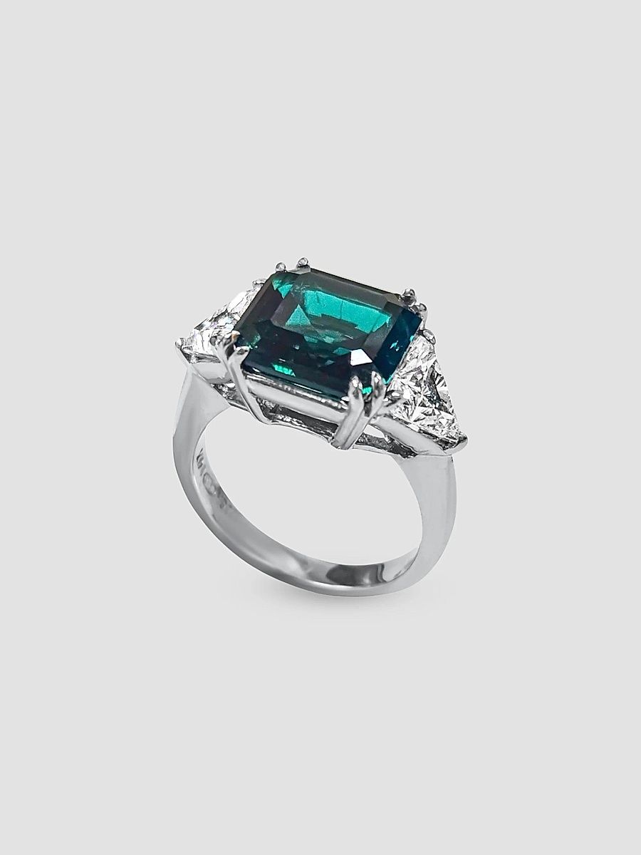Women's 14K White Gold, 5.00 TCW Lab-Grown Emerald & Cubic Zirconia 3-Stone Ring - Emerald - Size 8