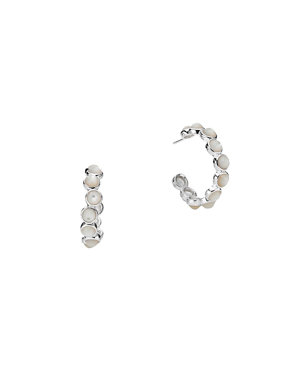 Women's Lollipop Sterling Silver & Mother-Of-Pearl All-Stone Mini Hoop Earrings - Silver