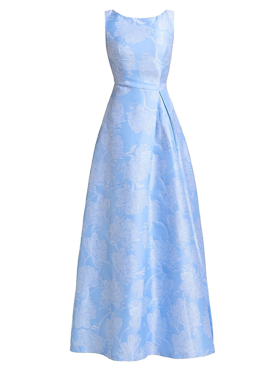 Women's Caitlin Floral Jacquard A-Line Gown - Spring Blue - Size 0