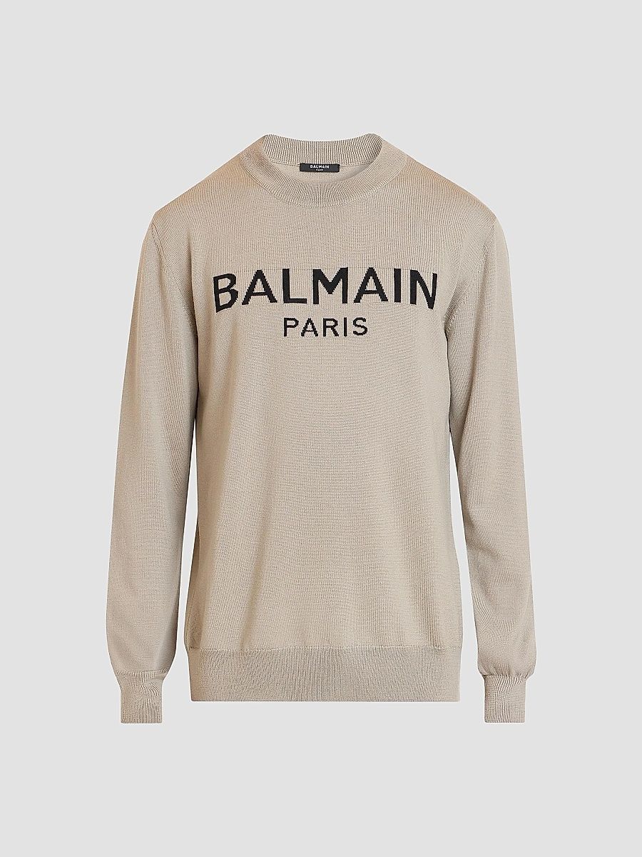 Balmain Men's Logo Merino Wool Sweater - Noir - Size XL