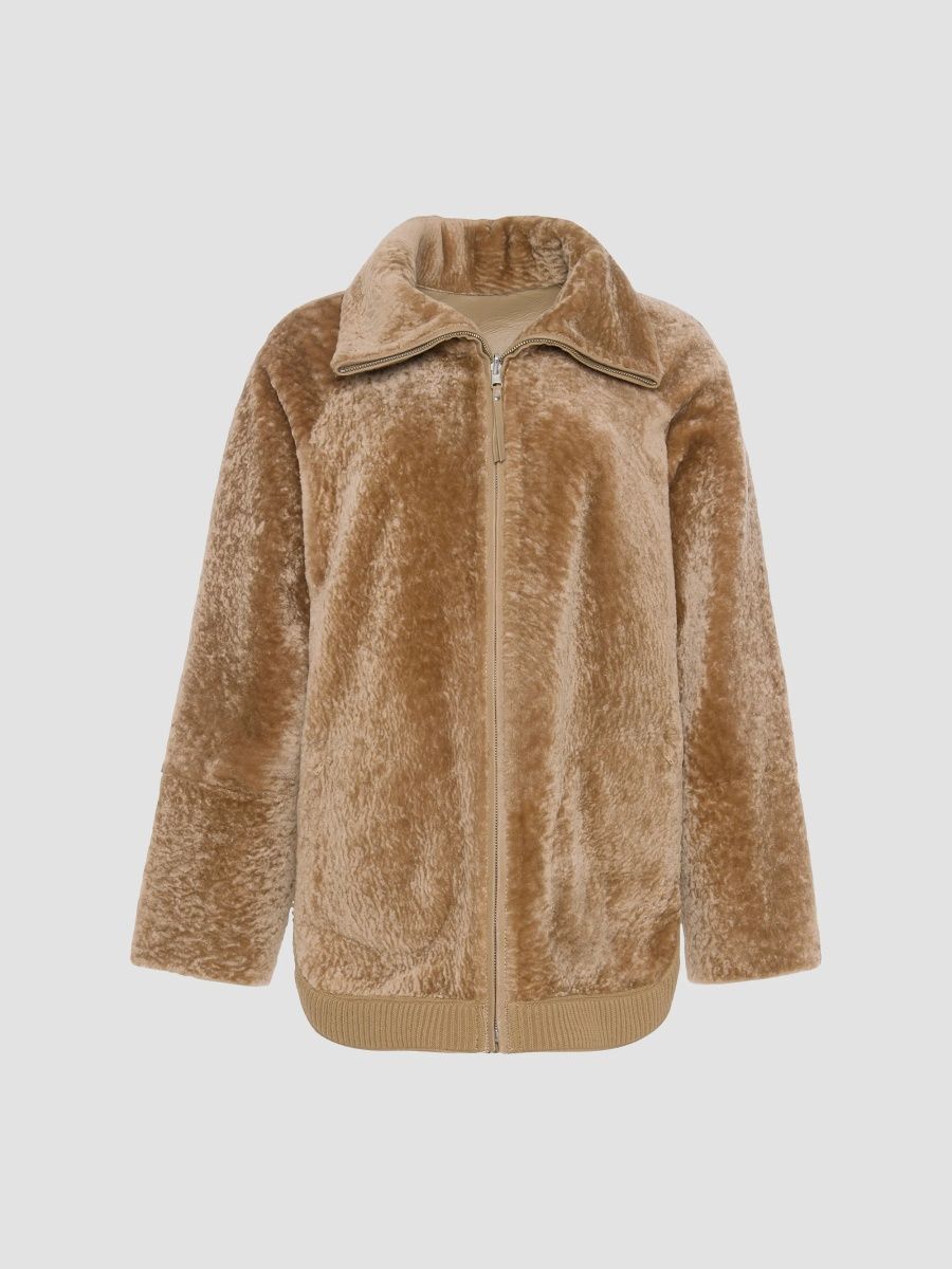 Gorski Women's Textured Shearling Lamb Zip Coat - Latte - Size Small