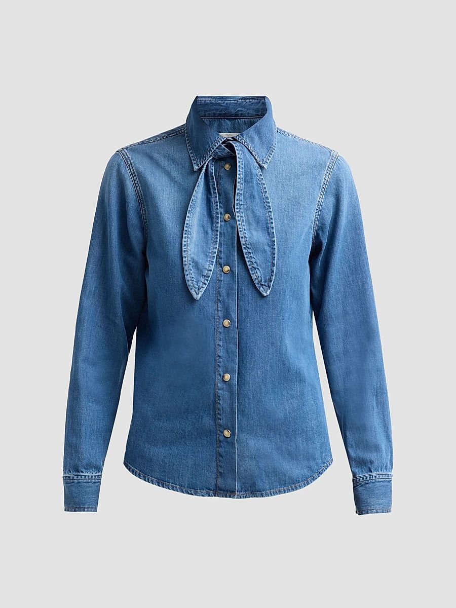 Women's The Clementine Cotton-Blend Denim Tieneck Shirt - Hideaway - Size XL