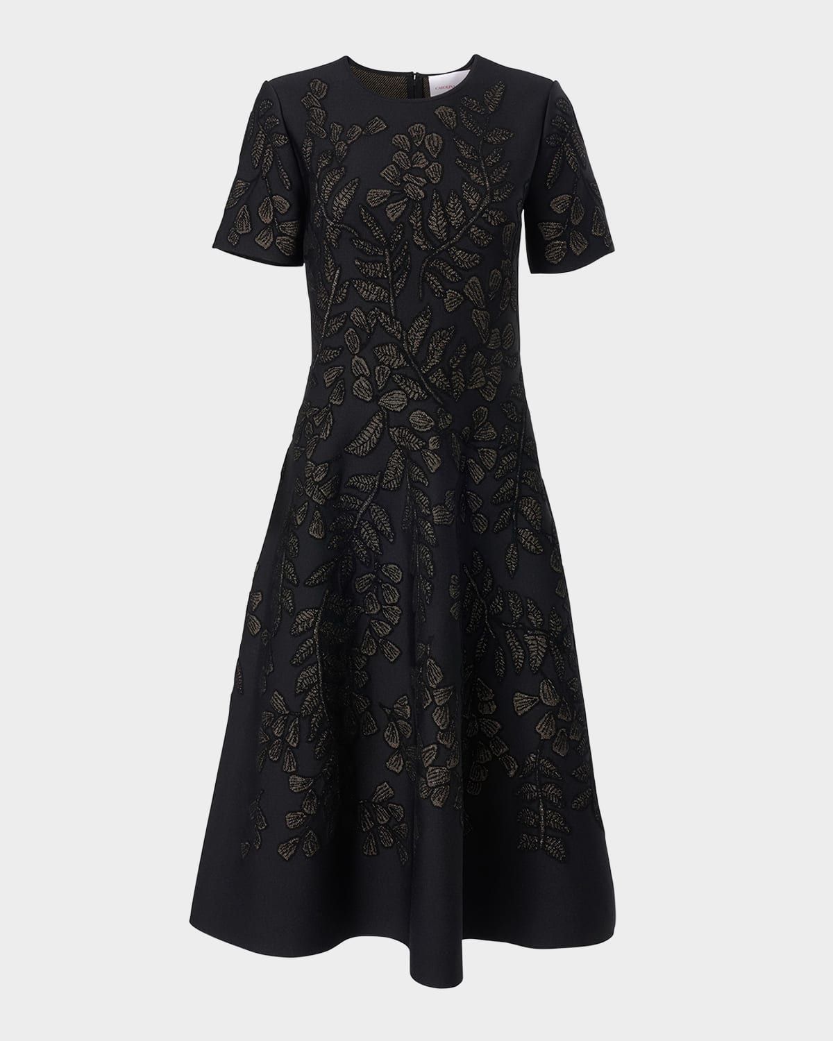 Gold-Leaf Jacquard Midi Dress