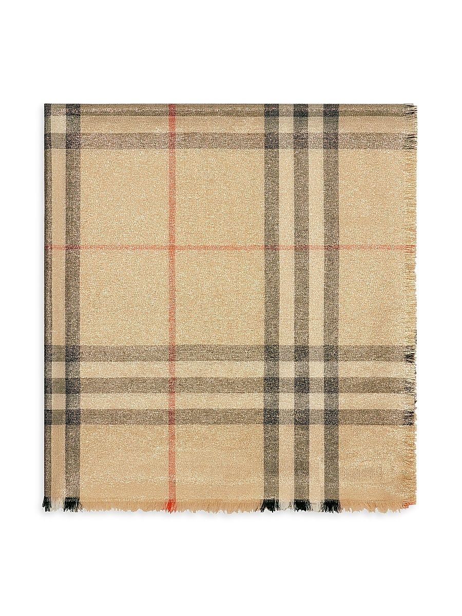 Women's Check Metallic-Knit Wool-Blend Scarf - Sand