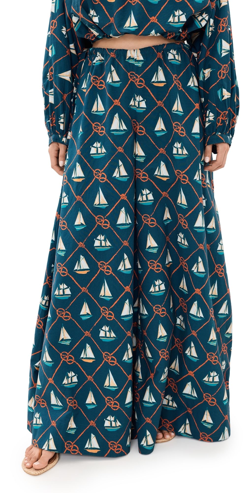 Coniglio Palm Beach Exaggerated Wide Leg Esplanade Pants Sailing Knots Starboard Navy One Size