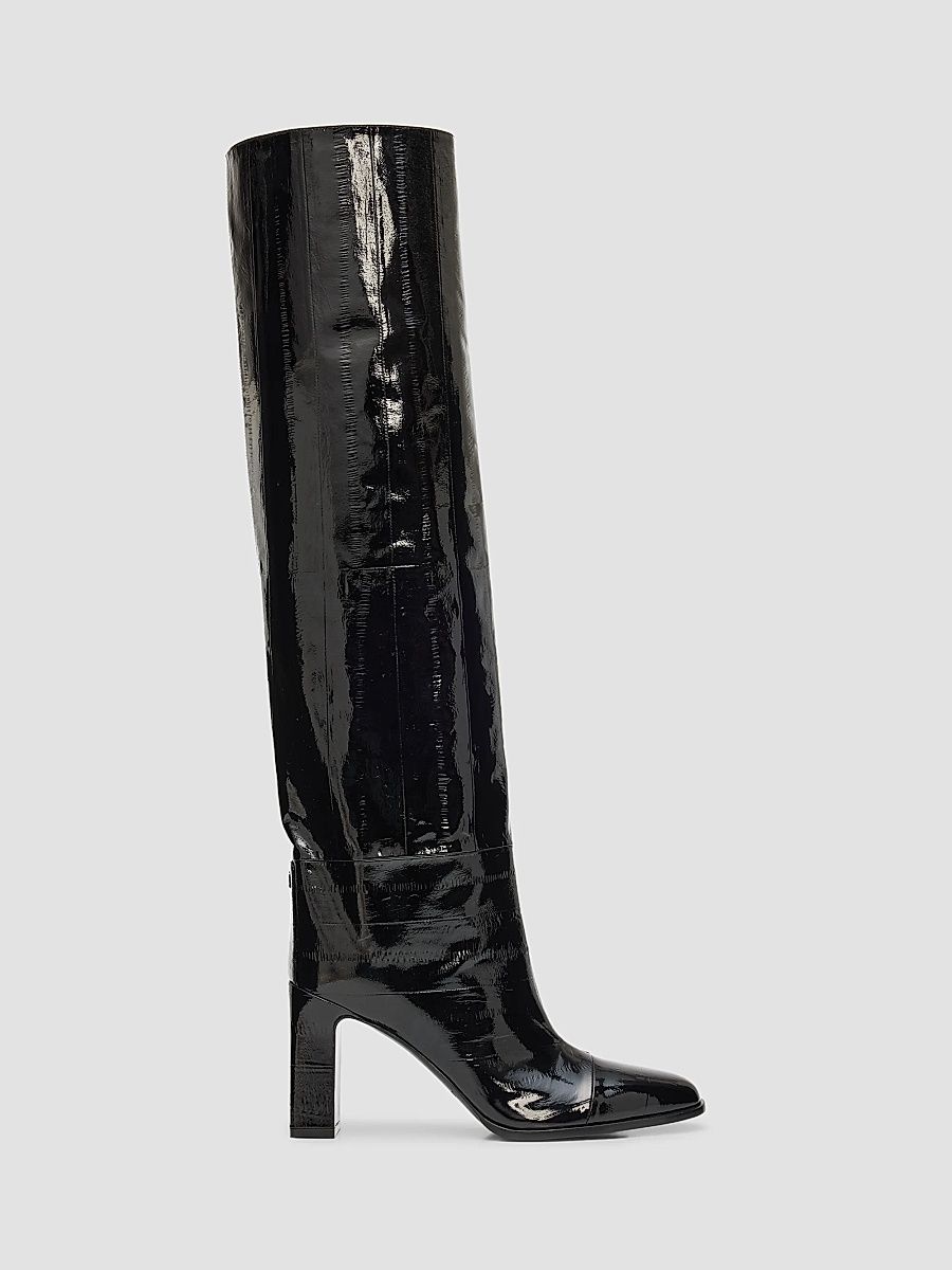 Women's Caly 85MM Eel-Embossed Leather Over-The-Knee Boots - Black - Size 11