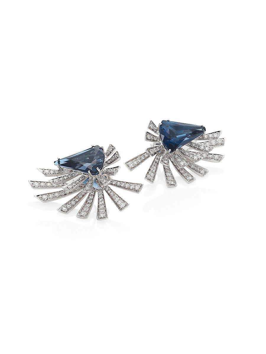 Women's Mirage Burst Diamond, Blue Topaz & 18K White Gold Front-Back Earrings - White Gold Blue Topaz