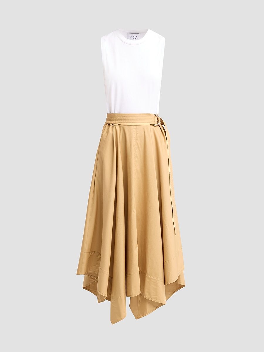Women's Cornelia Mix Media Midi Dress - Optic White Khaki - Size XS
