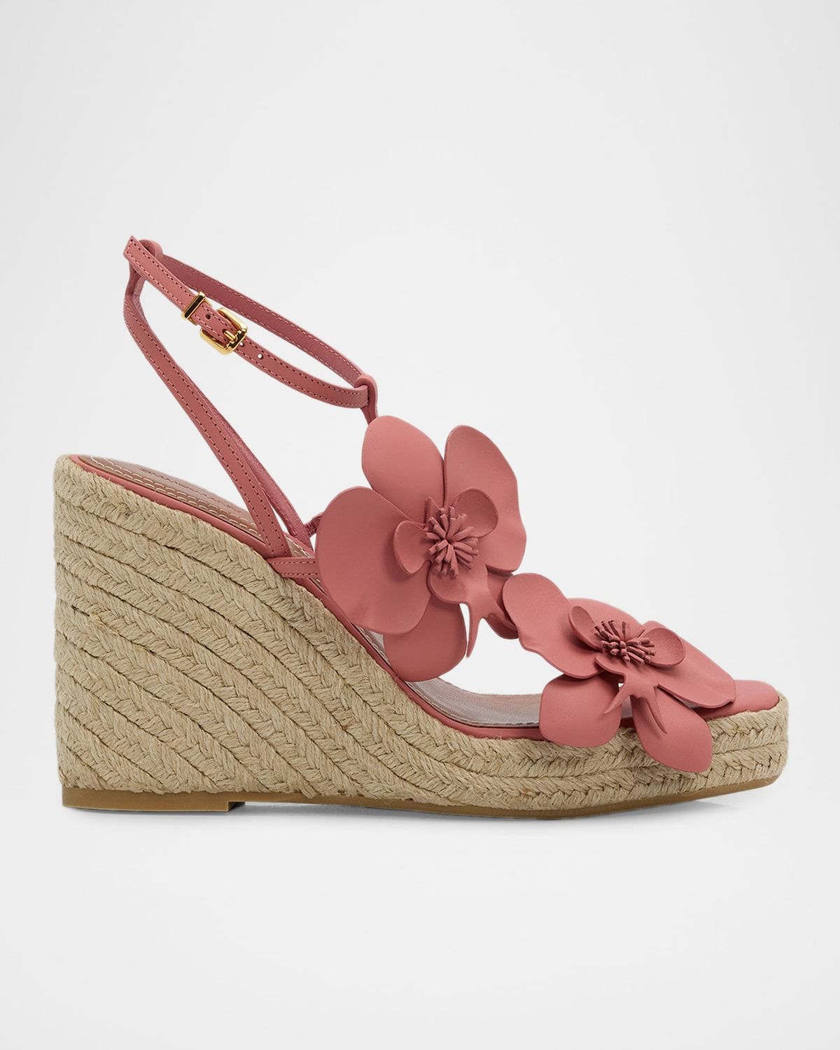 110mm Orchid Leather Espadrille Wedge Sandals