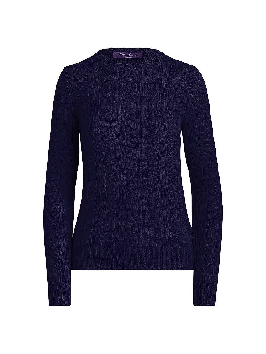 Women's Cable Knit Cashmere Sweater - Lux Navy - Size XS