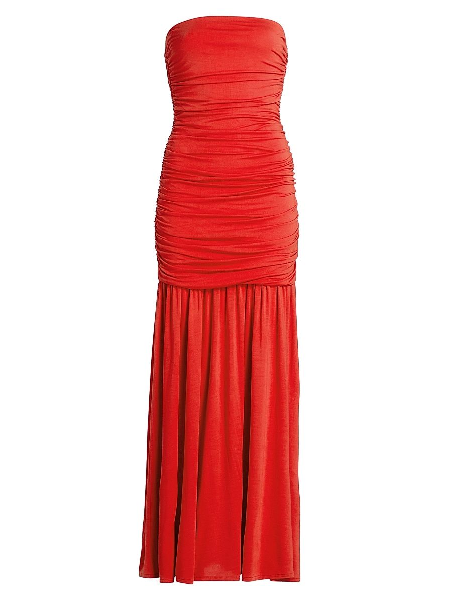 Women's Waverly Strapless Ruched Maxi Dress - Goji - Size Medium