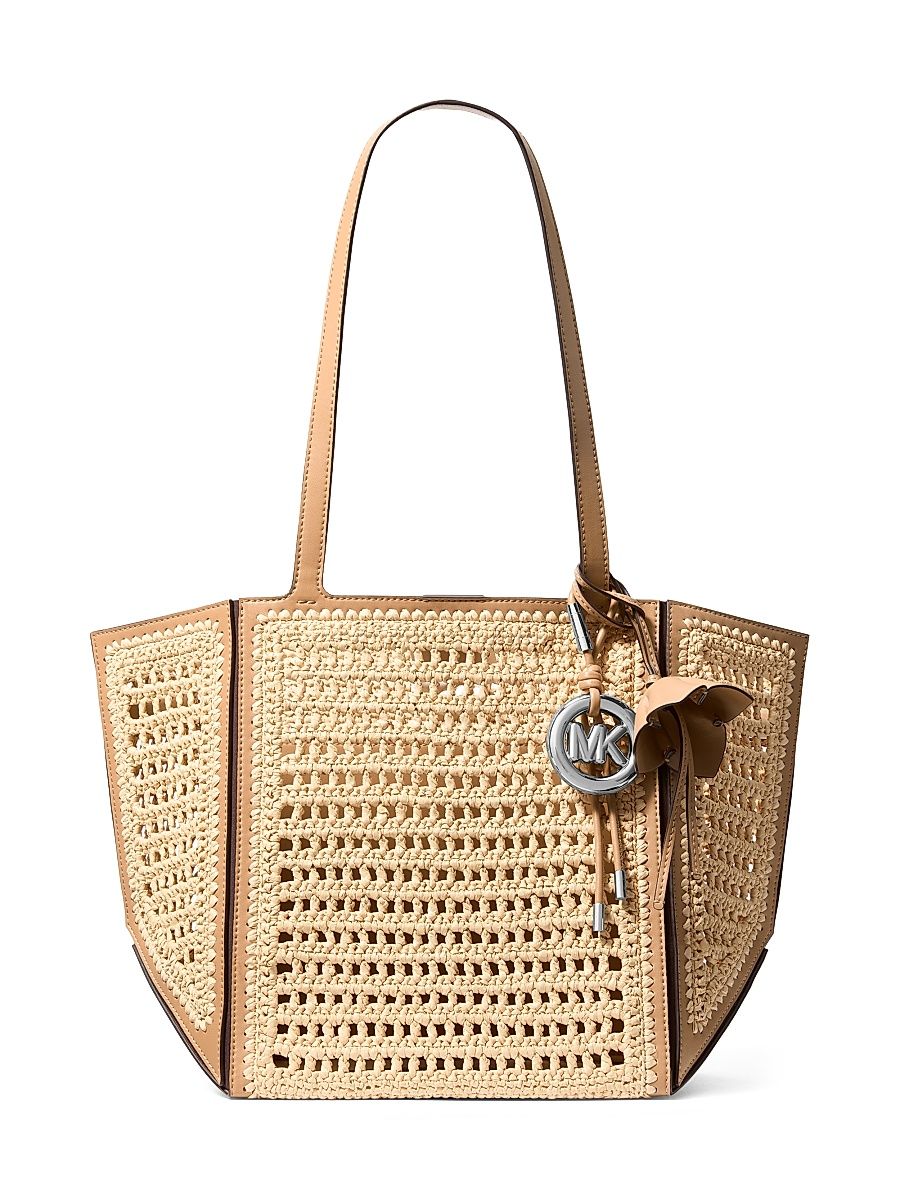 Women's Cinched Crochet Tote Bag - Natural Peanut